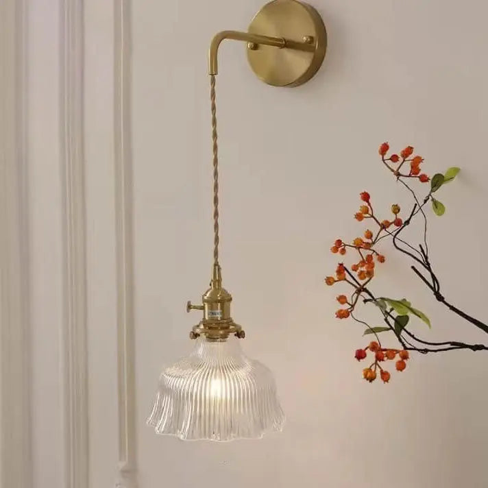 Nordic Modern Minimalist Flower Copper Glass 1-Light Wall Sconce Lamp Cuvalon