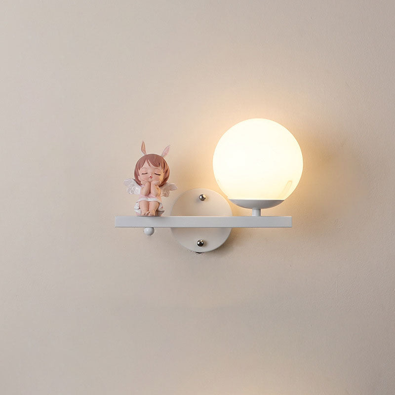 Contemporary Creative Kids Girls Unicorn Orb Resin Iron Glass 1-Light Wall Sconce Lamp For Bedroom Cuvalon