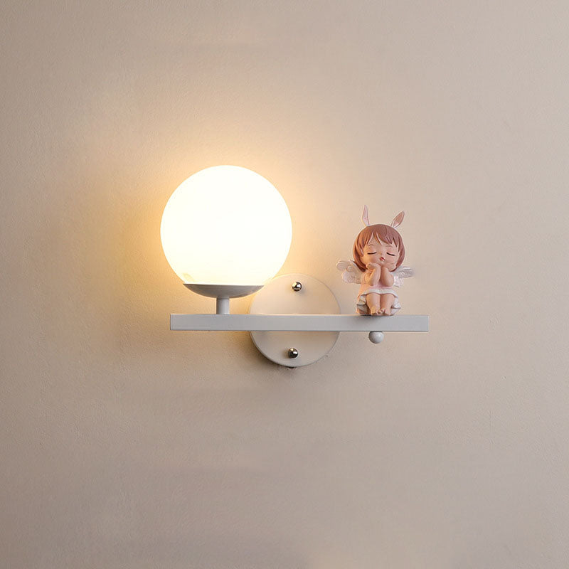 Contemporary Creative Kids Girls Unicorn Orb Resin Iron Glass 1-Light Wall Sconce Lamp For Bedroom Cuvalon