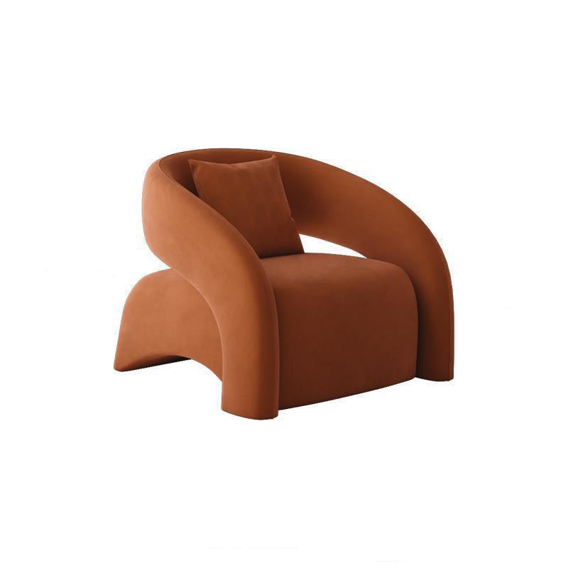 Modern Luxury Curved Square Leather Lambswool Fabric Wood Accent Chair Backrest Arm For Living Room Cuvalon