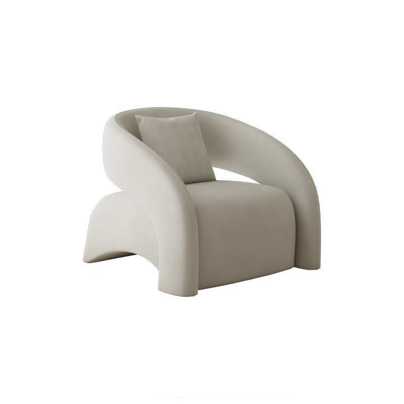 Modern Luxury Curved Square Leather Lambswool Fabric Wood Accent Chair Backrest Arm For Living Room Cuvalon