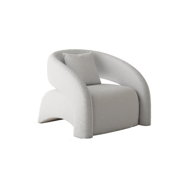 Modern Luxury Curved Square Leather Lambswool Fabric Wood Accent Chair Backrest Arm For Living Room Cuvalon