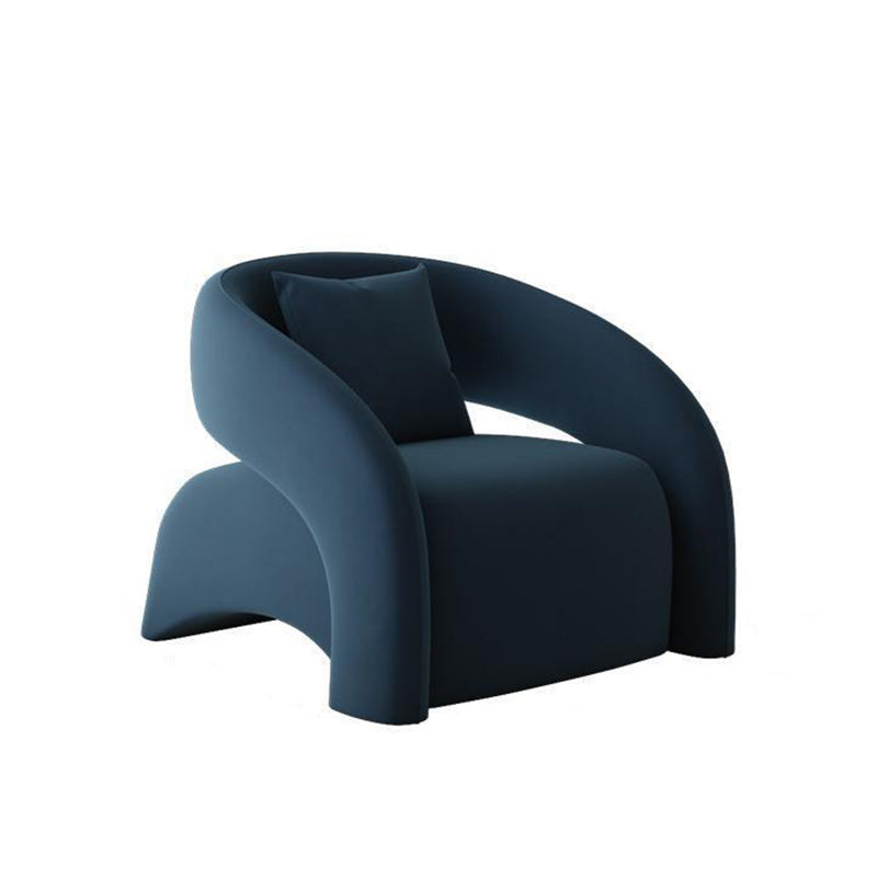 Modern Luxury Curved Square Leather Lambswool Fabric Wood Accent Chair Backrest Arm For Living Room Cuvalon