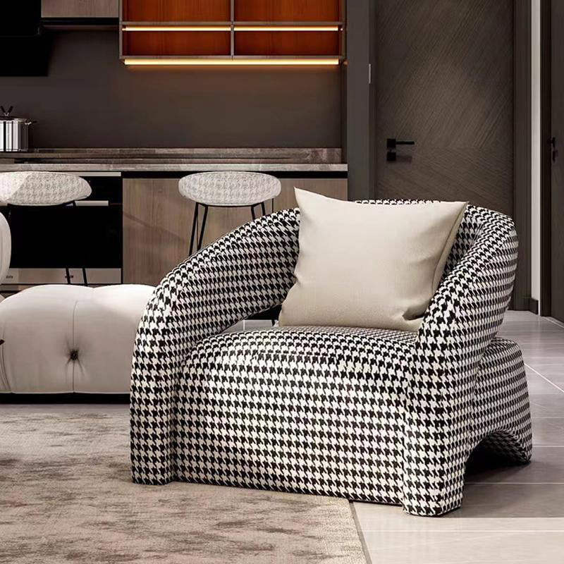 Modern Luxury Curved Square Leather Lambswool Fabric Wood Accent Chair Backrest Arm For Living Room Cuvalon