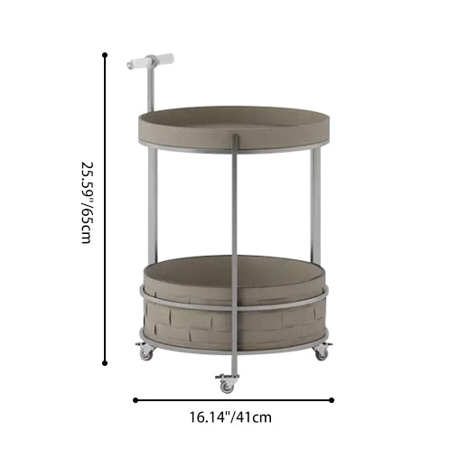 Rolling Round Faux Saddle Leather Acrylic Side Table - Vintage Dual-Layer Storage Trolley With Stainless Steel Frame For Living Room Cuvalon