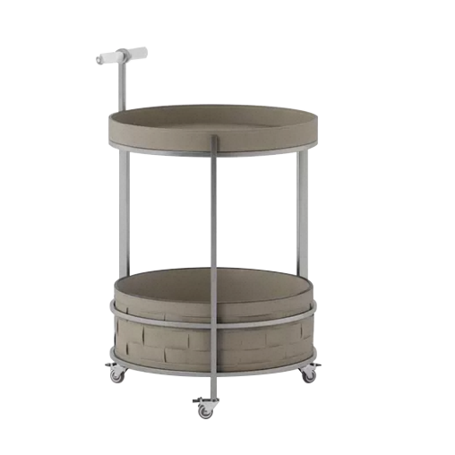 Rolling Round Faux Saddle Leather Acrylic Side Table - Vintage Dual-Layer Storage Trolley With Stainless Steel Frame For Living Room Cuvalon