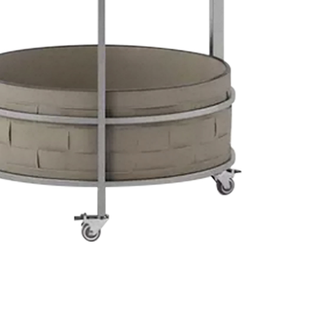 Rolling Round Faux Saddle Leather Acrylic Side Table - Vintage Dual-Layer Storage Trolley With Stainless Steel Frame For Living Room Cuvalon