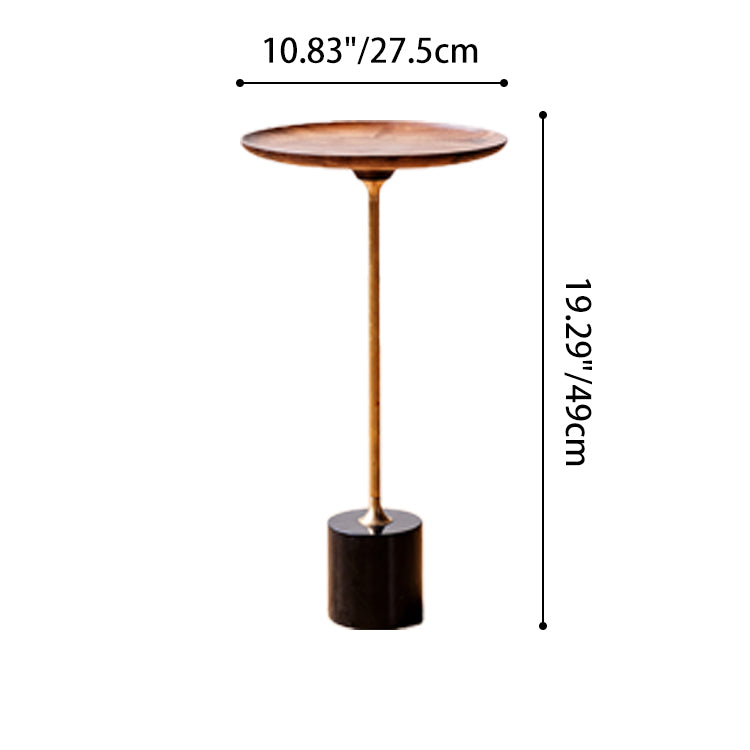 Round Walnut Wood With Solid Steel Base End Table - Vintage Compact Functionality 1-Tray Side Table For Living Room Cuvalon