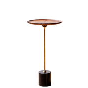 Round Walnut Wood With Solid Steel Base End Table - Vintage Compact Functionality 1-Tray Side Table For Living Room Cuvalon