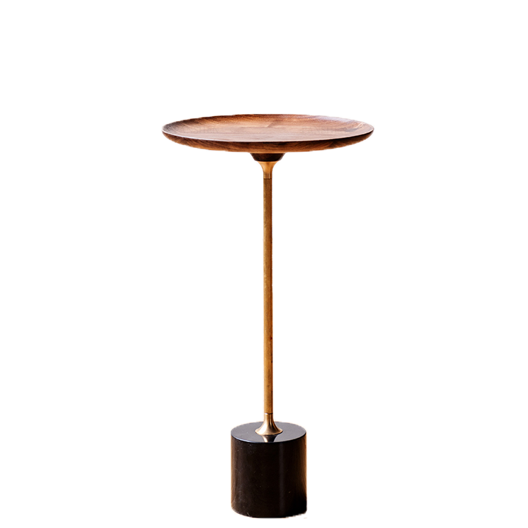 Round Walnut Wood With Solid Steel Base End Table - Vintage Compact Functionality 1-Tray Side Table For Living Room Cuvalon