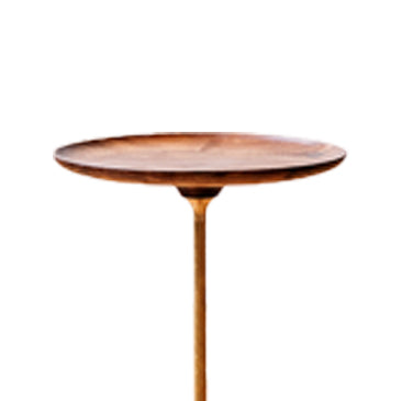 Round Walnut Wood With Solid Steel Base End Table - Vintage Compact Functionality 1-Tray Side Table For Living Room Cuvalon