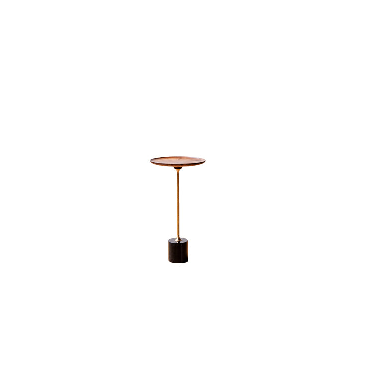 Round Walnut Wood With Solid Steel Base End Table - Vintage Compact Functionality 1-Tray Side Table For Living Room Cuvalon