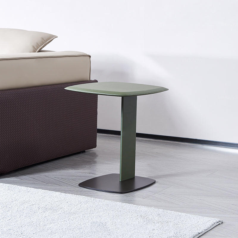 Rounded Square Faux Saddle Leather End Table - Scandinavian Accent Side Table For Living Room Cuvalon