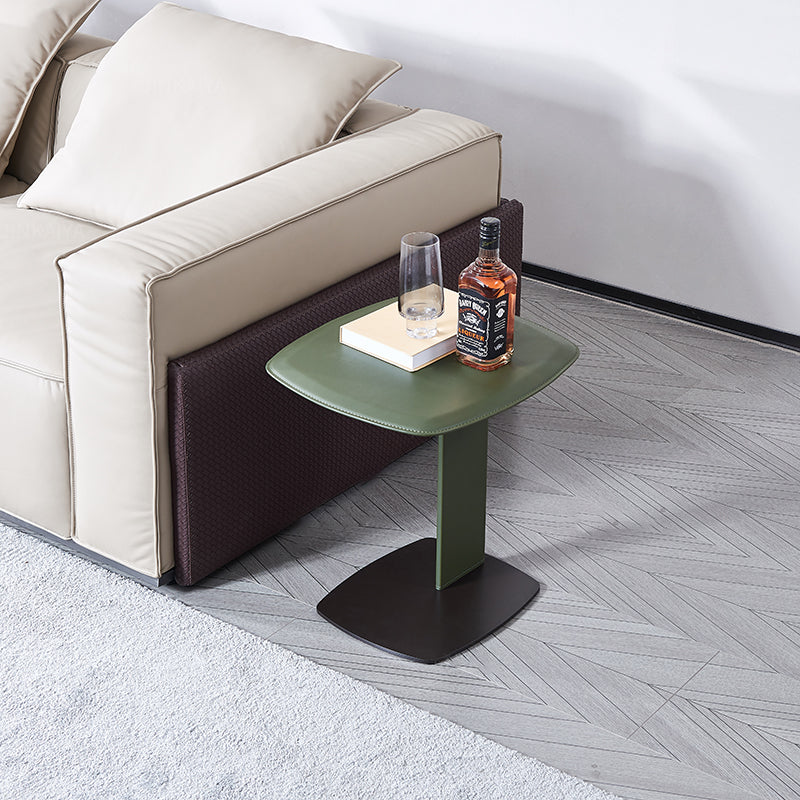 Rounded Square Faux Saddle Leather End Table - Scandinavian Accent Side Table For Living Room Cuvalon