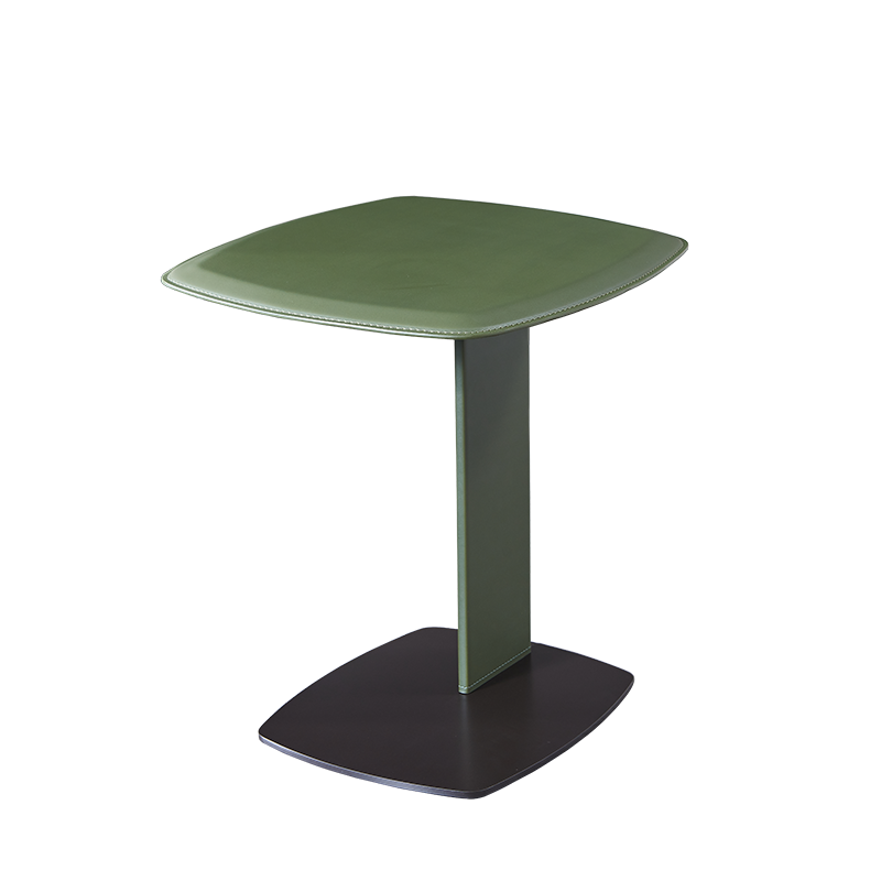 Rounded Square Faux Saddle Leather End Table - Scandinavian Accent Side Table For Living Room Cuvalon