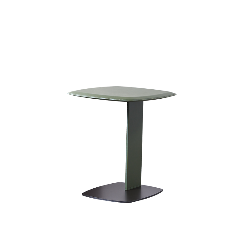 Rounded Square Faux Saddle Leather End Table - Scandinavian Accent Side Table For Living Room Cuvalon