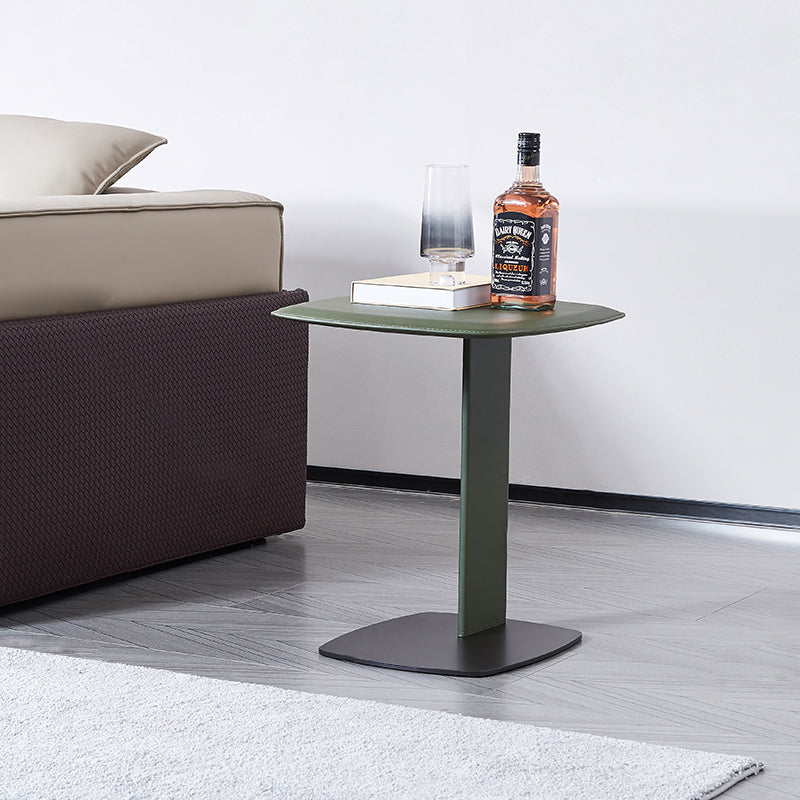 Rounded Square Faux Saddle Leather End Table - Scandinavian Accent Side Table For Living Room Cuvalon