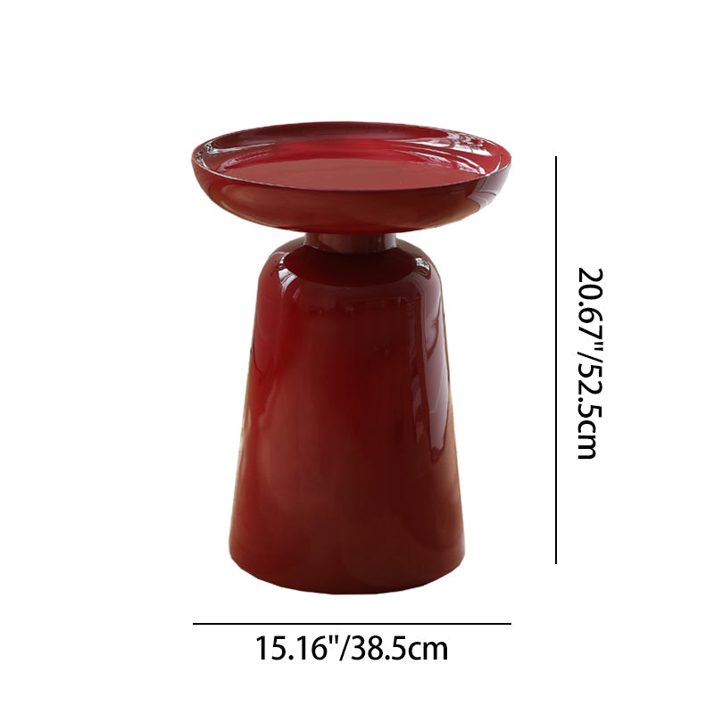 Sculptural Round Fiberglass End Table - Scandinavian Glossy Red Side Table For Living Room Cuvalon