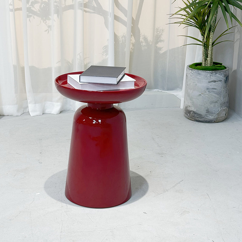 Sculptural Round Fiberglass End Table - Scandinavian Glossy Red Side Table For Living Room Cuvalon