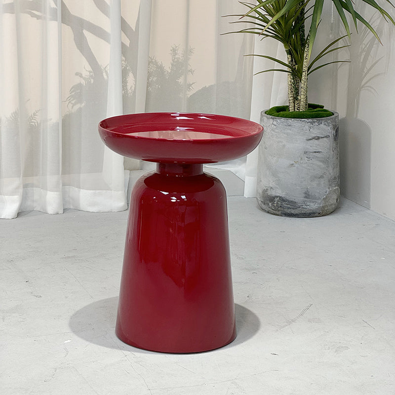 Sculptural Round Fiberglass End Table - Scandinavian Glossy Red Side Table For Living Room Cuvalon