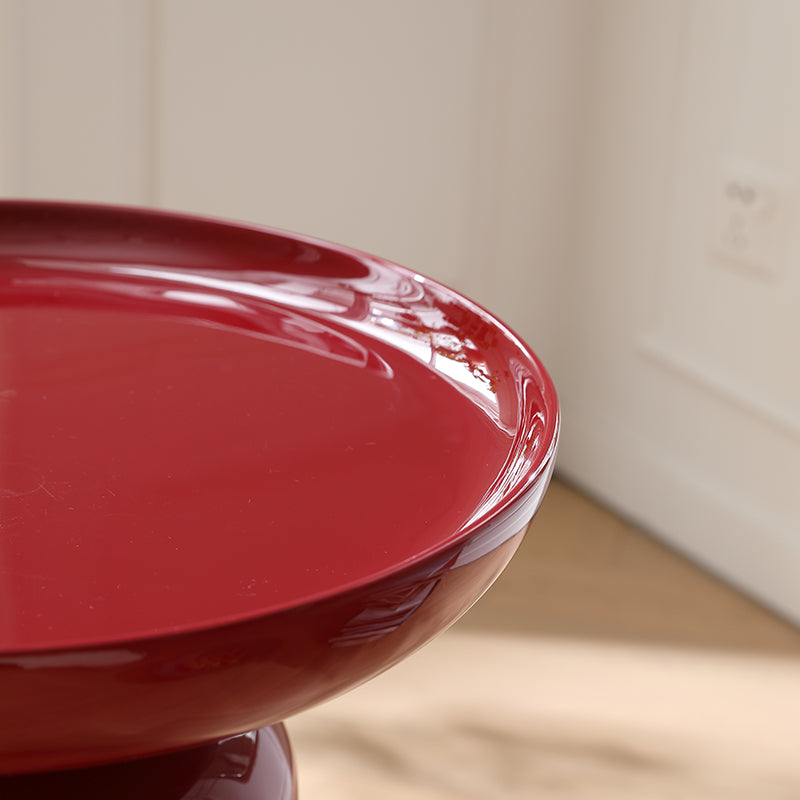 Sculptural Round Fiberglass End Table - Scandinavian Glossy Red Side Table For Living Room Cuvalon