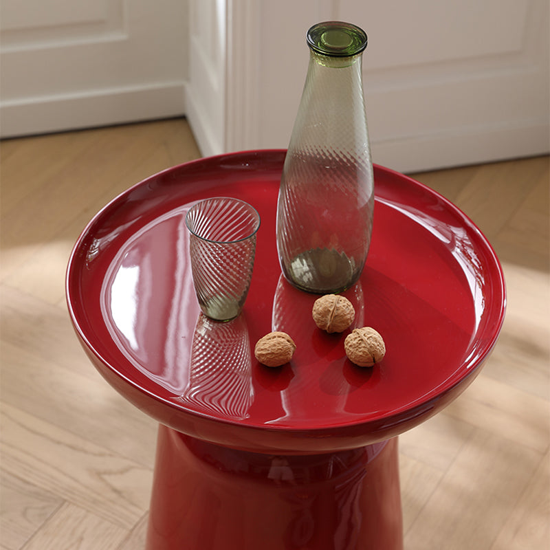 Sculptural Round Fiberglass End Table - Scandinavian Glossy Red Side Table For Living Room Cuvalon