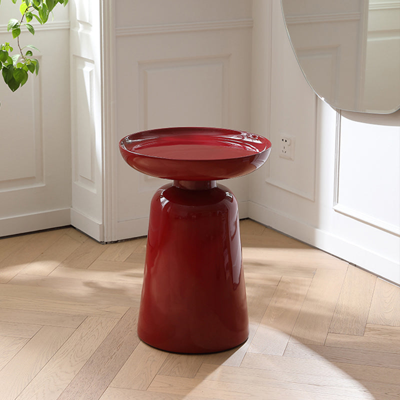 Sculptural Round Fiberglass End Table - Scandinavian Glossy Red Side Table For Living Room Cuvalon