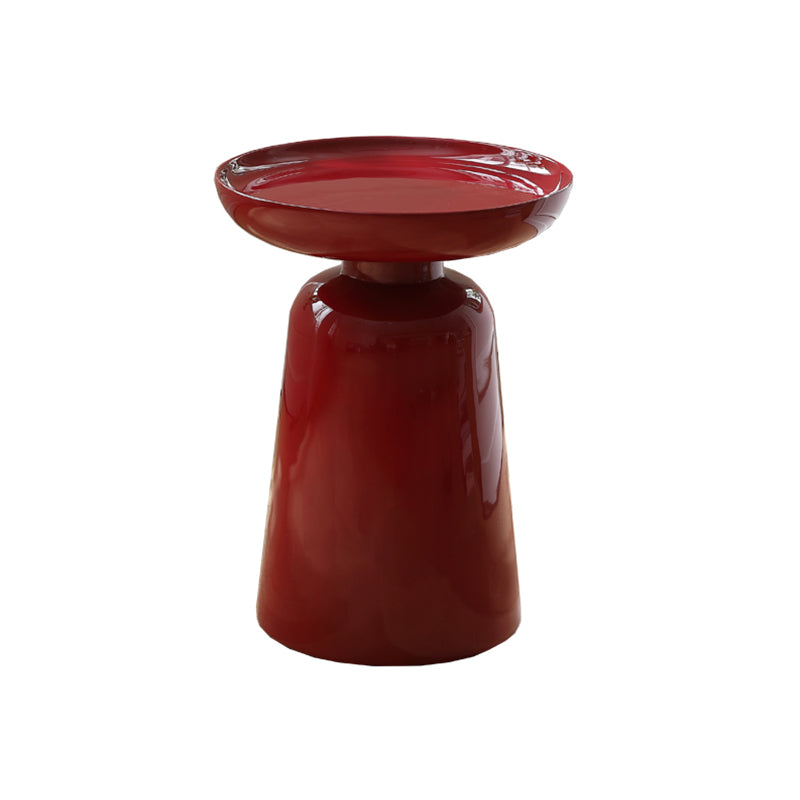 Sculptural Round Fiberglass End Table - Scandinavian Glossy Red Side Table For Living Room Cuvalon