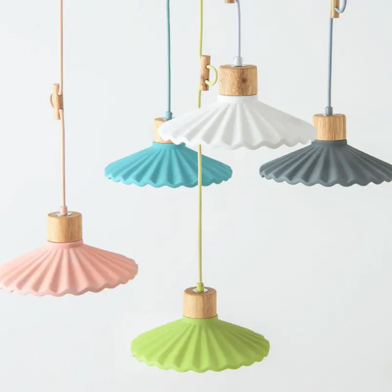 Modern Macaron Cement Scalloped Shade 1-Light Pendant Light for Living Room Cuvalon