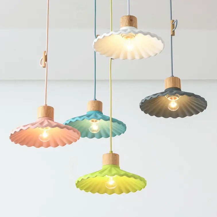 Modern Macaron Cement Scalloped Shade 1-Light Pendant Light for Living Room Cuvalon