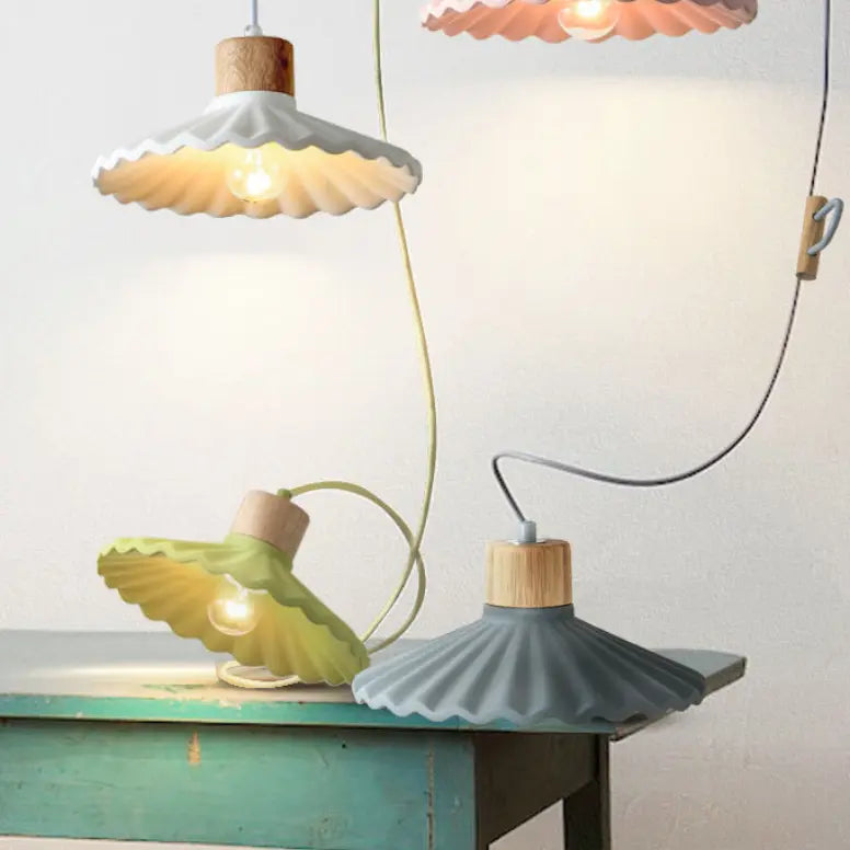 Modern Macaron Cement Scalloped Shade 1-Light Pendant Light for Living Room Cuvalon