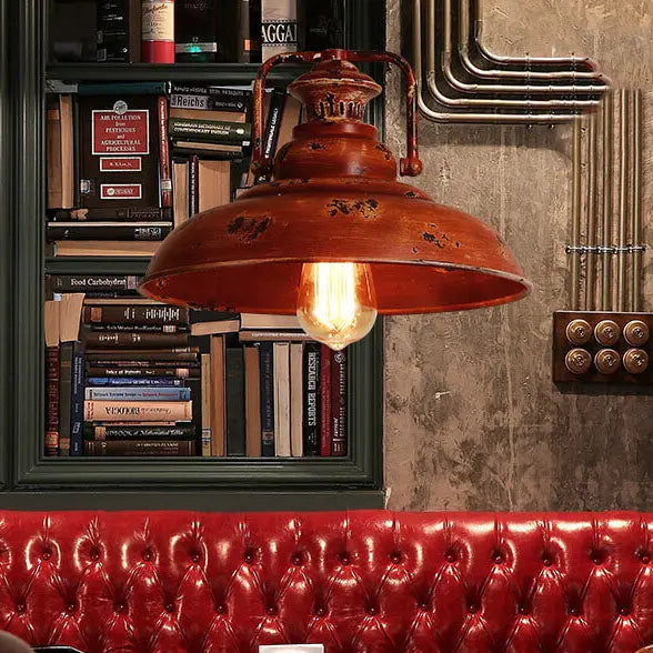 Retro Red Rust 1-Light Dome Pendant Light Cuvalon