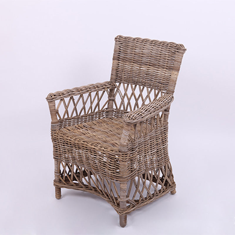Coastal Rattan Dining Chair - Hand-Woven Indonesian Rattan Chair Backrest Armrest For Garden & Outdoor Patio Cuvalon