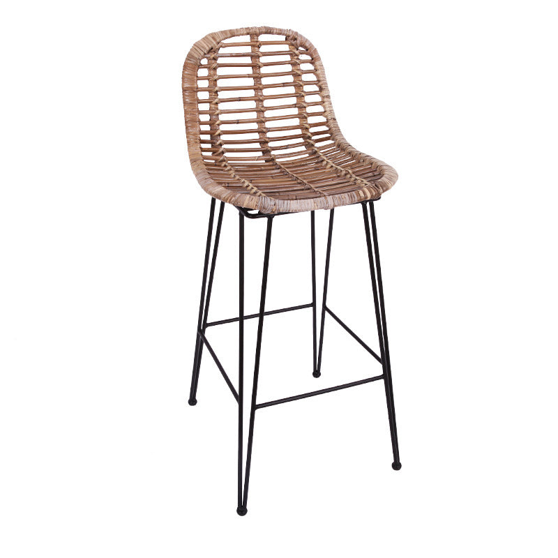 Lightweight Rustic Bar Stool - High-Quality Rattan Weaving Iron Hollowed-Out Backrest Armless Stool For Dining Room Cuvalon