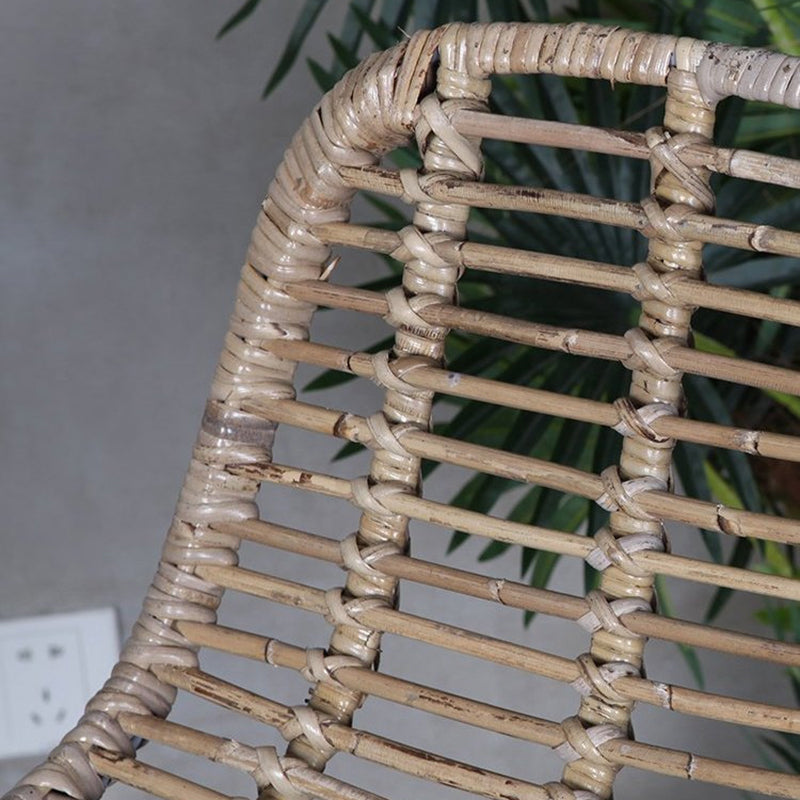 Breathable Coastal Bar Stool - Hand-Woven Texture Hollow Rattan Backrest Armless Stool For Dining Room Cuvalon