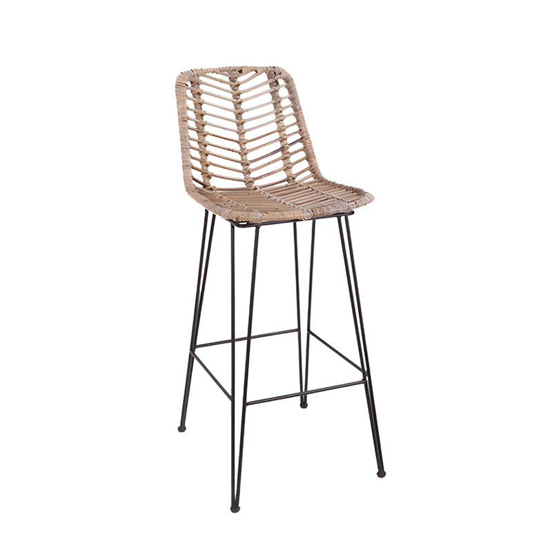 Breathable Coastal Bar Stool - Hand-Woven Texture Hollow Rattan Backrest Armless Stool For Dining Room Cuvalon