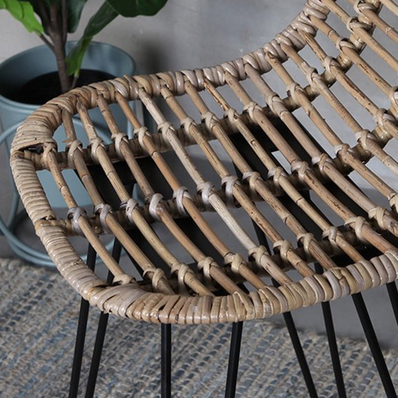 Breathable Coastal Bar Stool - Hand-Woven Texture Hollow Rattan Backrest Armless Stool For Dining Room Cuvalon