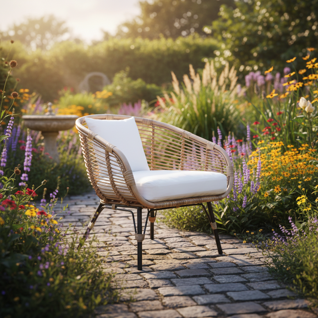 Moisture-Absorbing Boho Accent Chair - Sturdy Rattan & Stable Iron Garden Chair For Garden & Outdoor Patio Cuvalon