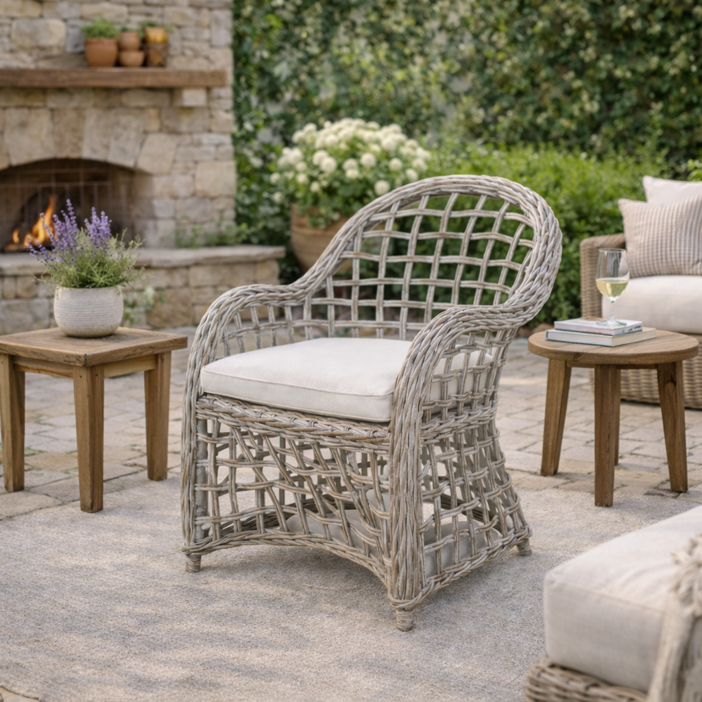 Hand-Crafted Rustic Armchair - Lightweight Rattan Accent Chair Backrest Armrest For Garden & Outdoor Patio Cuvalon
