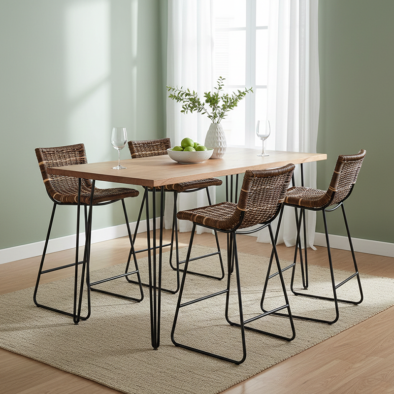 Farmhouse Rattan Bar Stool - Easy-Maneuver Rattan Cool Seating Bar Dining Stool For Dining Room & Kitchen Cuvalon