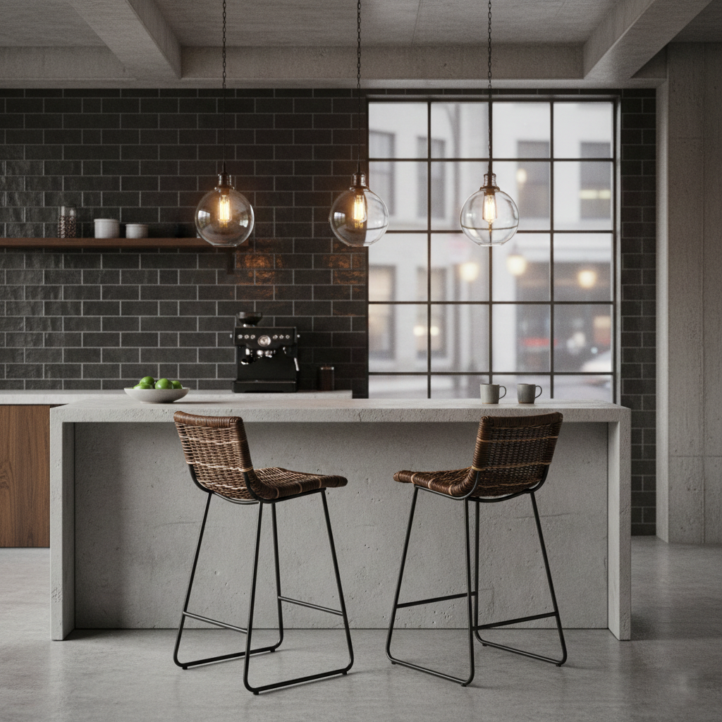 Farmhouse Rattan Bar Stool - Easy-Maneuver Rattan Cool Seating Bar Dining Stool For Dining Room & Kitchen Cuvalon