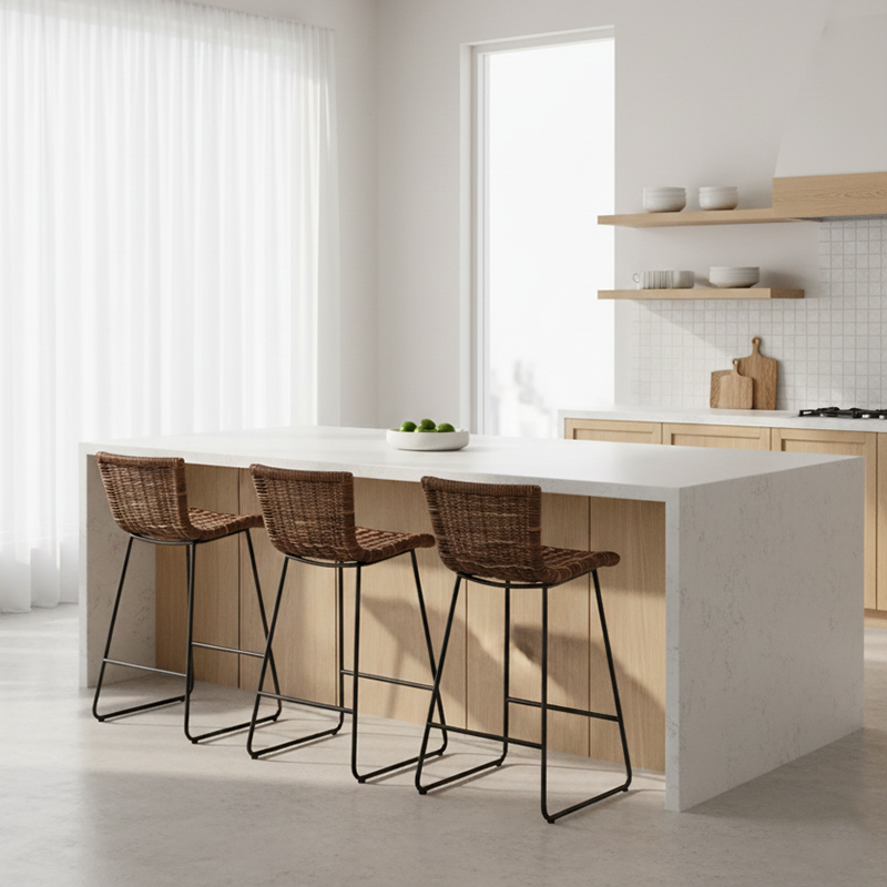 Farmhouse Rattan Bar Stool - Easy-Maneuver Rattan Cool Seating Bar Dining Stool For Dining Room & Kitchen Cuvalon