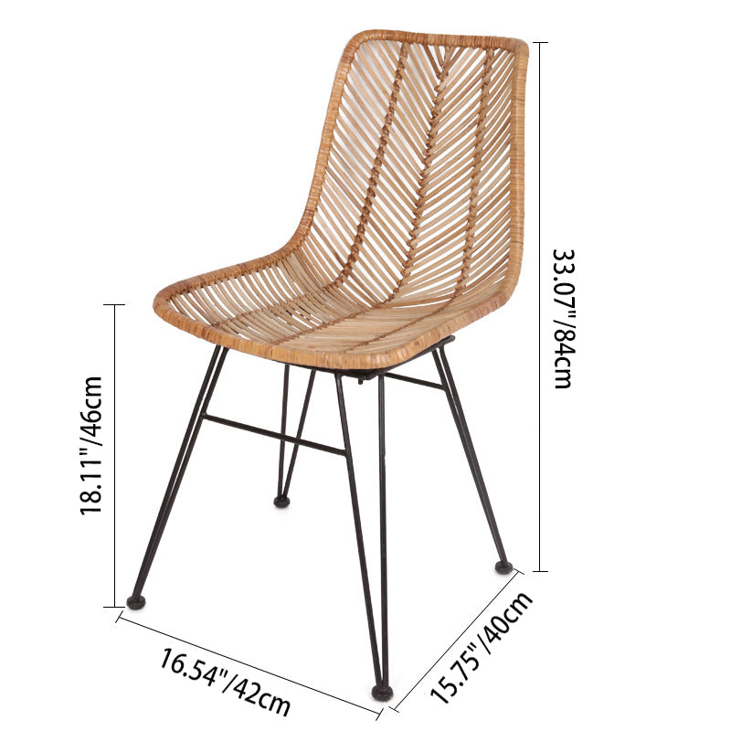 Coastal Rattan Dining Chair - Hand-Woven Feather-Leaf Texture & Iron Frame Chair For Dining Room & Kitchen Cuvalon