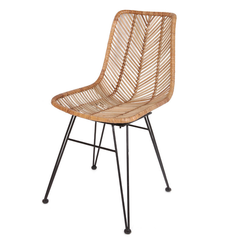 Coastal Rattan Dining Chair - Hand-Woven Feather-Leaf Texture & Iron Frame Chair For Dining Room & Kitchen Cuvalon