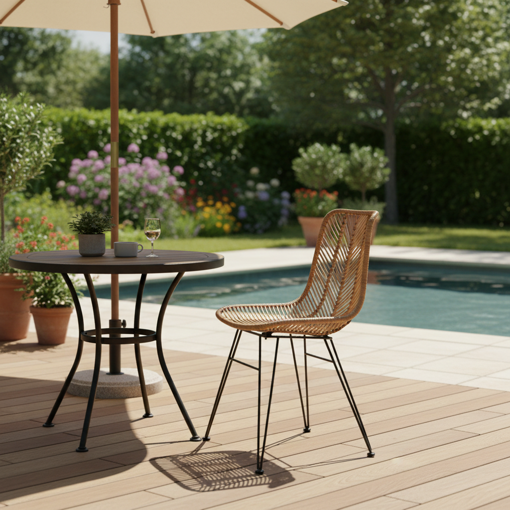 Coastal Rattan Dining Chair - Hand-Woven Feather-Leaf Texture & Iron Frame Chair For Dining Room & Kitchen Cuvalon