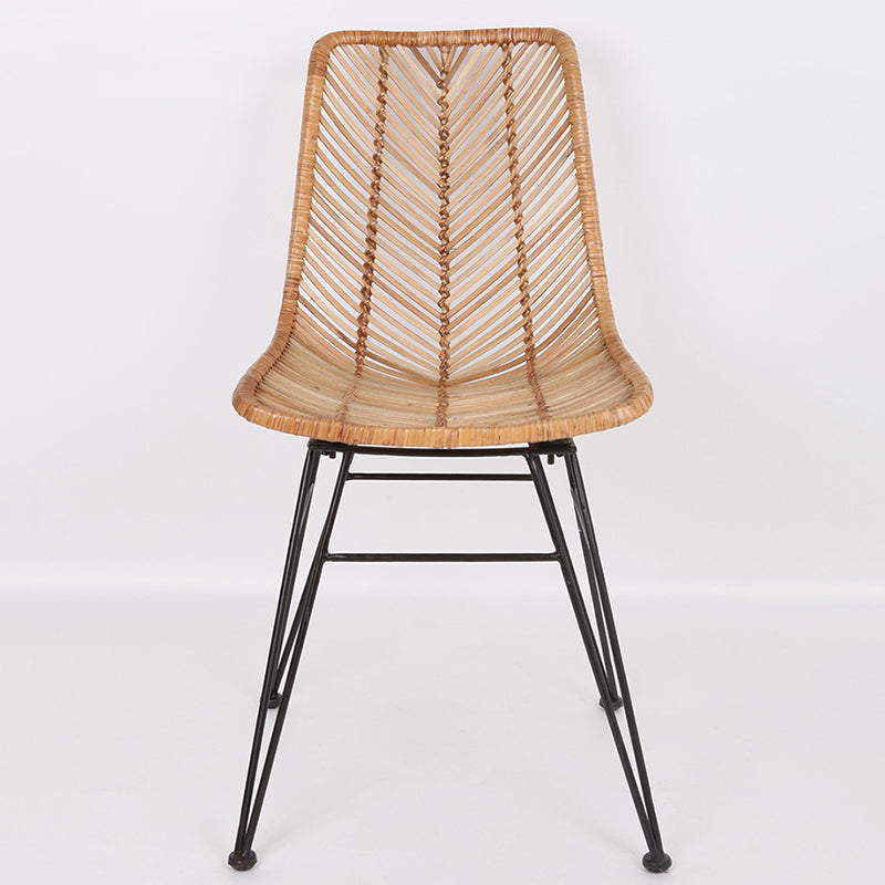 Coastal Rattan Dining Chair - Hand-Woven Feather-Leaf Texture & Iron Frame Chair For Dining Room & Kitchen Cuvalon