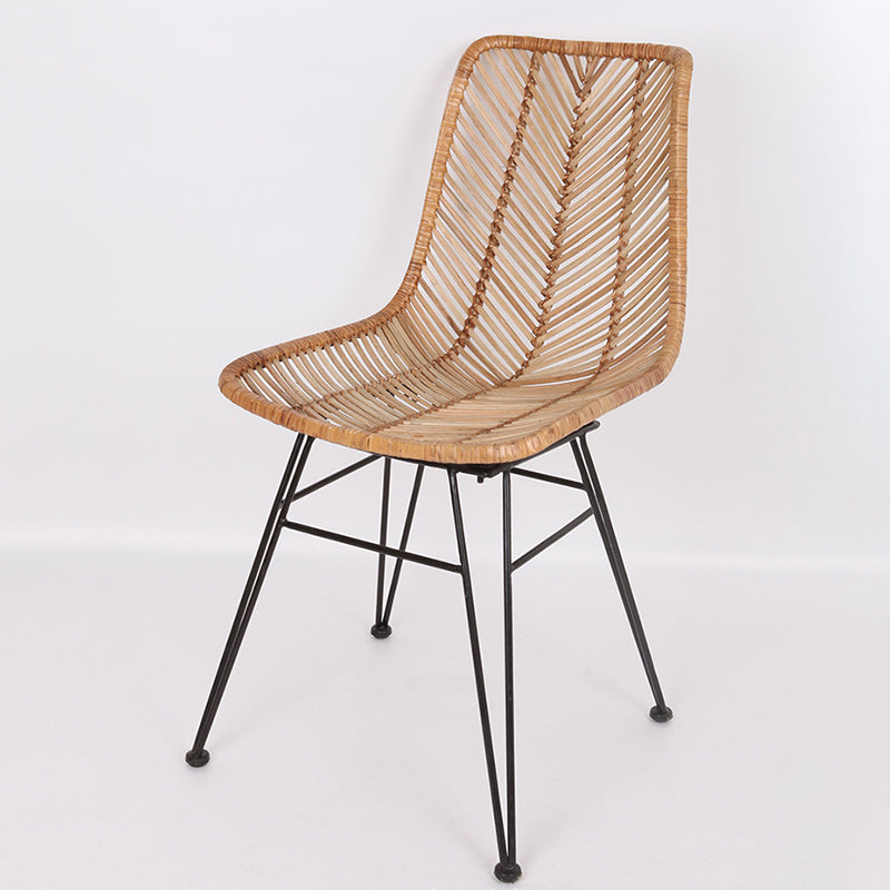 Coastal Rattan Dining Chair - Hand-Woven Feather-Leaf Texture & Iron Frame Chair For Dining Room & Kitchen Cuvalon