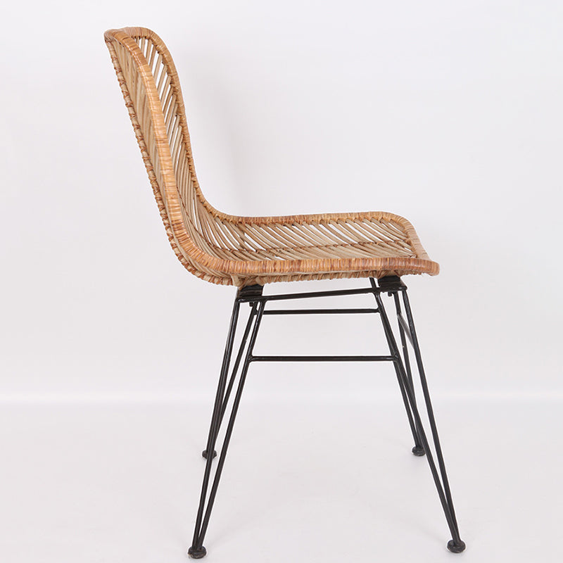 Coastal Rattan Dining Chair - Hand-Woven Feather-Leaf Texture & Iron Frame Chair For Dining Room & Kitchen Cuvalon