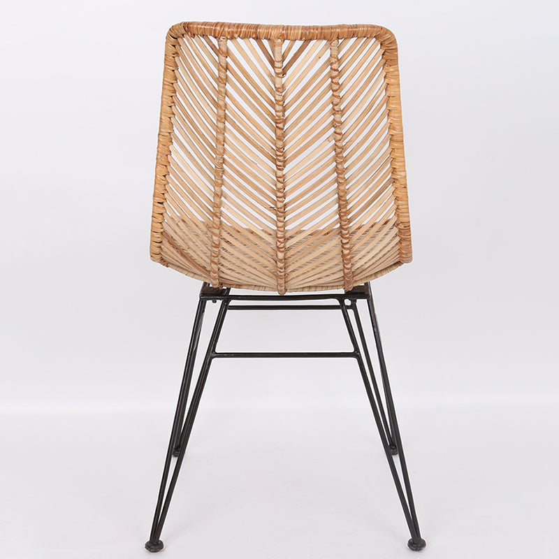 Coastal Rattan Dining Chair - Hand-Woven Feather-Leaf Texture & Iron Frame Chair For Dining Room & Kitchen Cuvalon