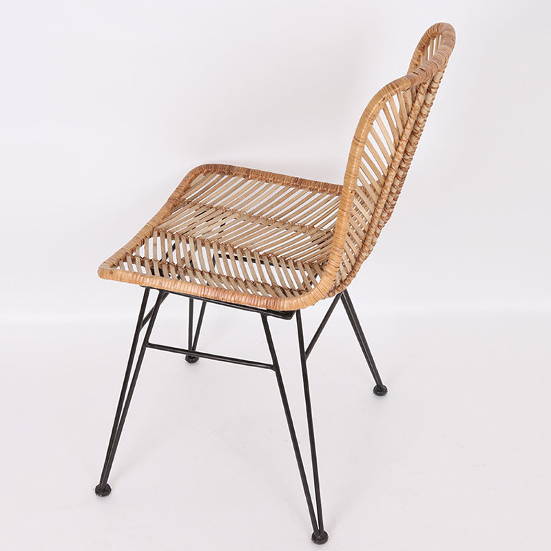 Coastal Rattan Dining Chair - Hand-Woven Feather-Leaf Texture & Iron Frame Chair For Dining Room & Kitchen Cuvalon